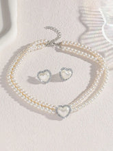 Peora heart Motif Double Layer Pearl Necklace Set