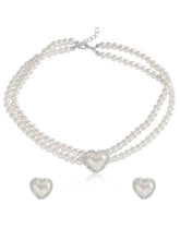 Peora heart Motif Double Layer Pearl Necklace Set