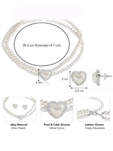 Peora heart Motif Double Layer Pearl Necklace Set