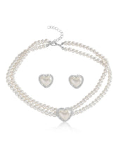 Peora heart Motif Double Layer Pearl Necklace Set