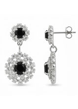 Peora Black CZ Floral Halo Silver Necklace Set
