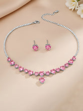Peora Pink Heart Crystal Necklace Set