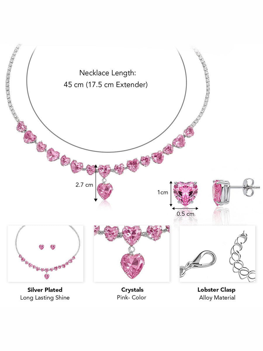 Peora Pink Heart Crystal Necklace Set