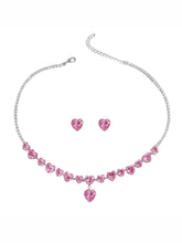 Peora Pink Heart Crystal Necklace Set