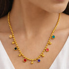 Peora Vibrant Rainbow CZ Gold Bead Chain Necklace