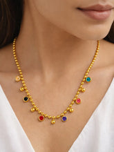 Peora Vibrant Rainbow CZ Gold Bead Chain Necklace