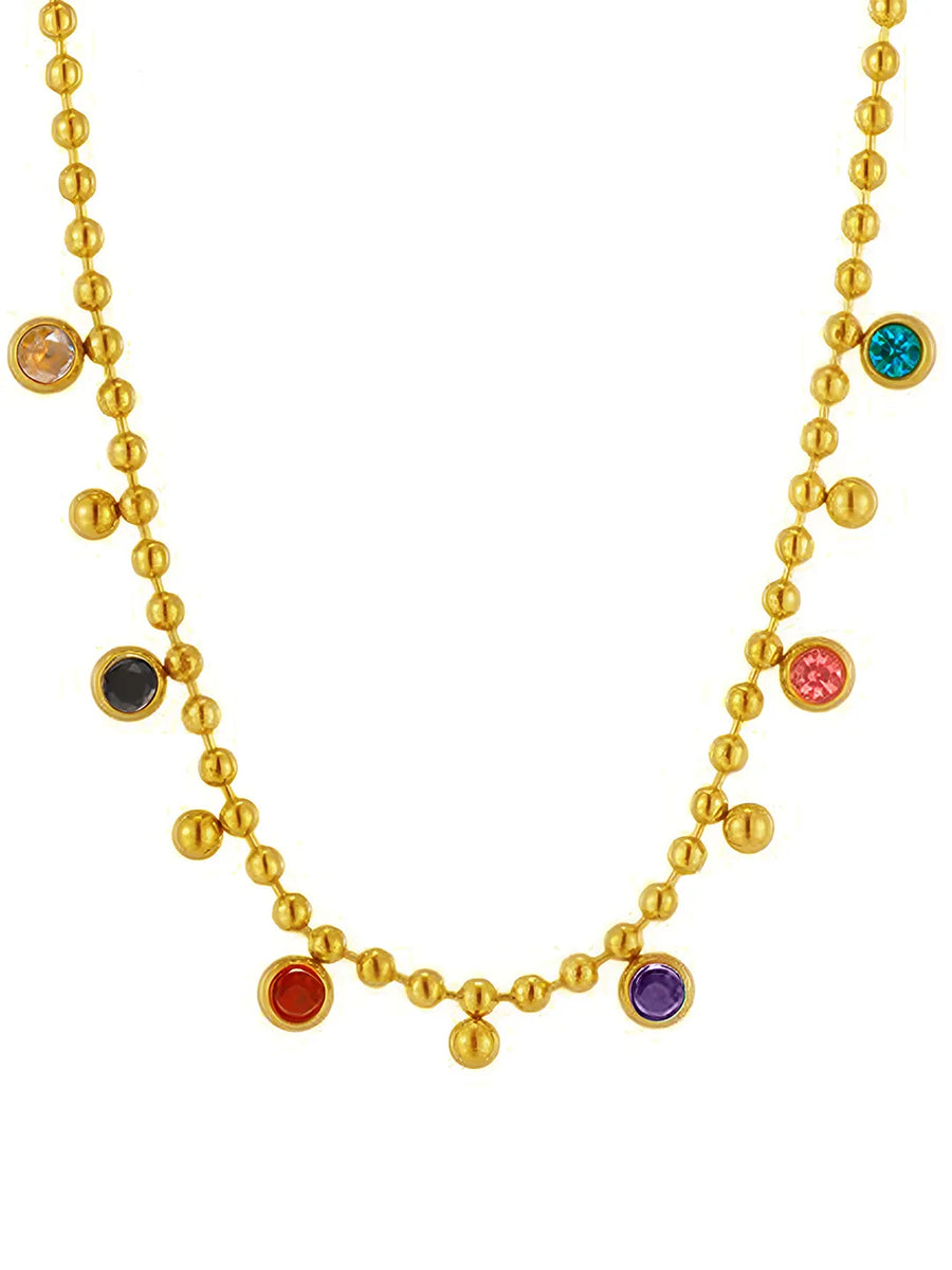 Peora Vibrant Rainbow CZ Gold Bead Chain Necklace