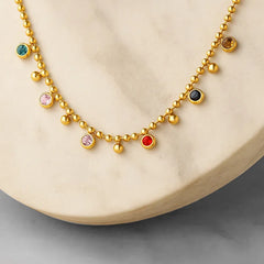 Peora Vibrant Rainbow CZ Gold Bead Chain Necklace