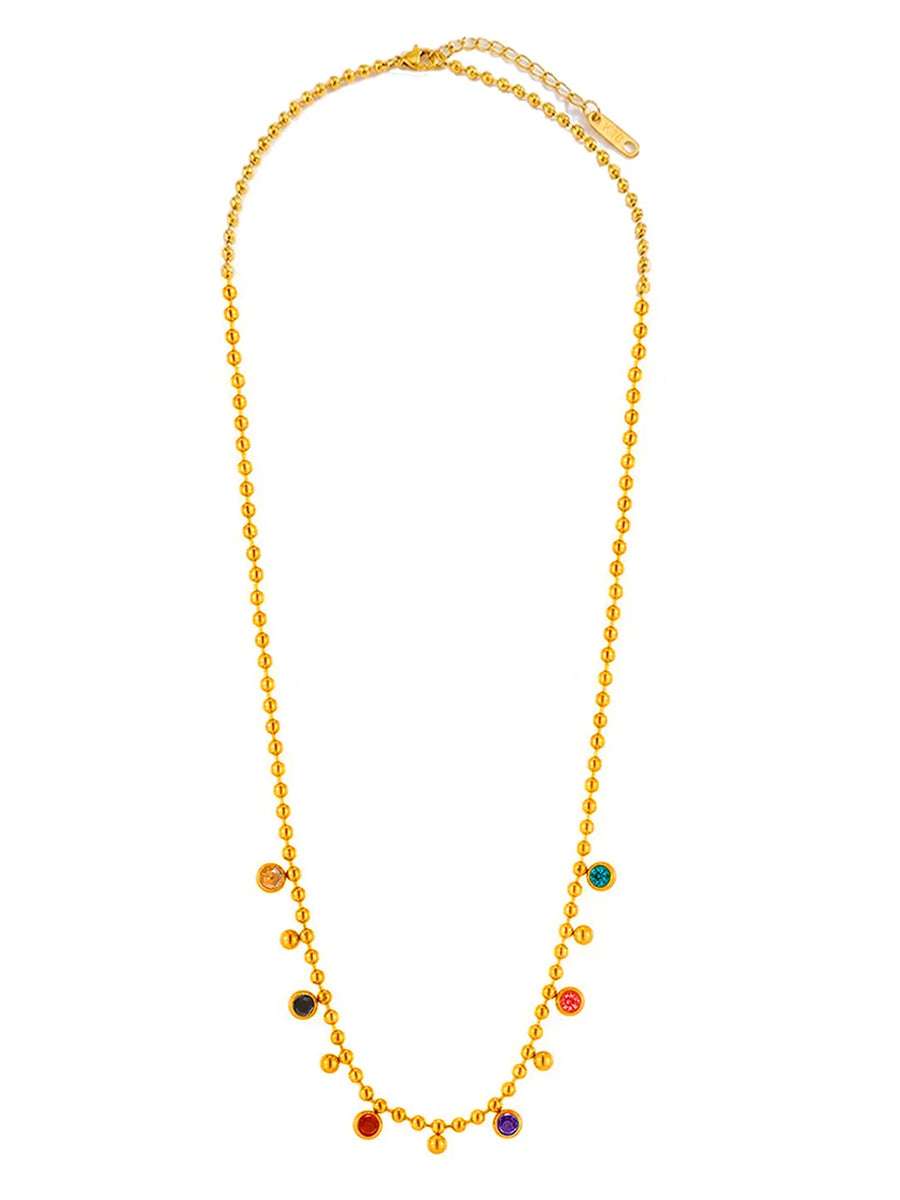 Peora Vibrant Rainbow CZ Gold Bead Chain Necklace