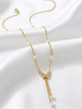 Peora Butterfly Charm Pearl Accent Necklace - Gold
