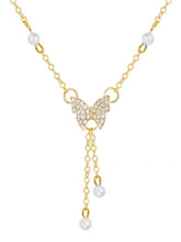Peora Butterfly Charm Pearl Accent Necklace - Gold