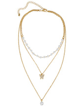 Peora Pearl Butterfly Charm Layer Necklace - Gold