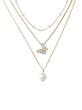 Peora Pearl Butterfly Charm Layer Necklace - Gold