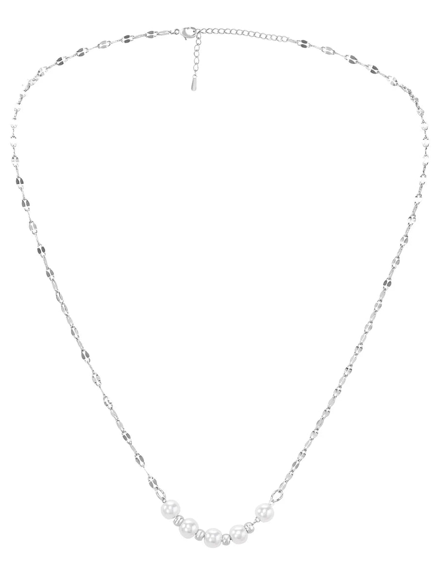 Rhodium Plated White Bead Necklace