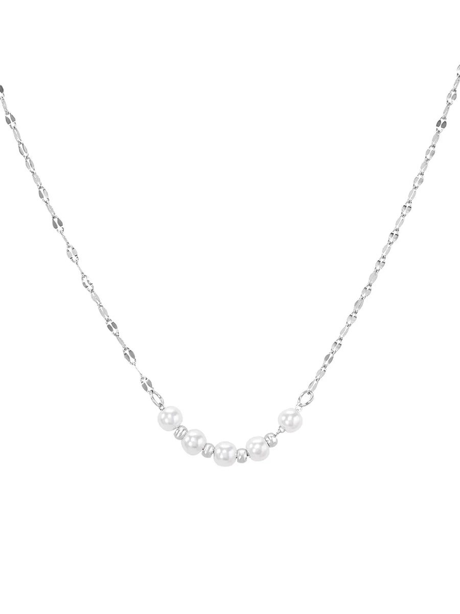 Rhodium Plated White Bead Necklace