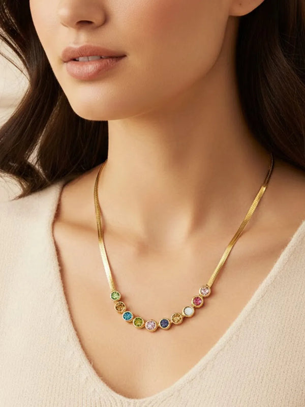Peora Vibrant Rainbow Row CZ Gold Necklace