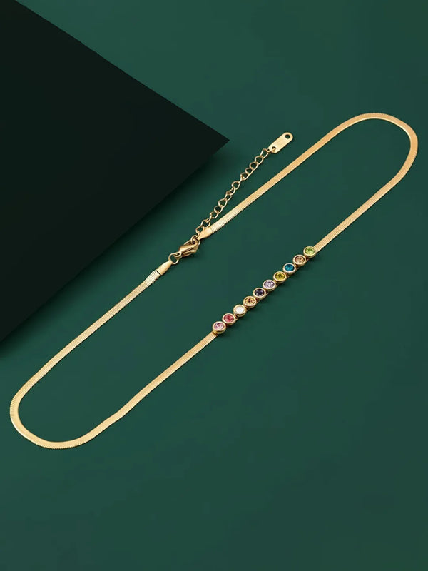 Peora Vibrant Rainbow Row CZ Gold Necklace