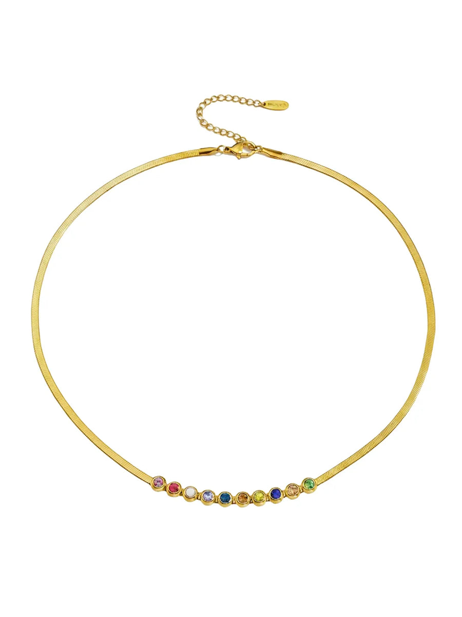 Peora Vibrant Rainbow Row CZ Gold Necklace
