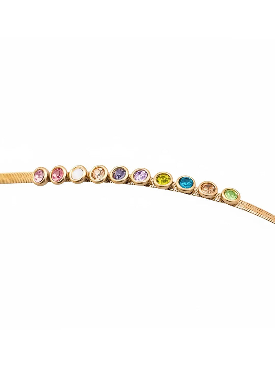 Peora Vibrant Rainbow Row CZ Gold Necklace
