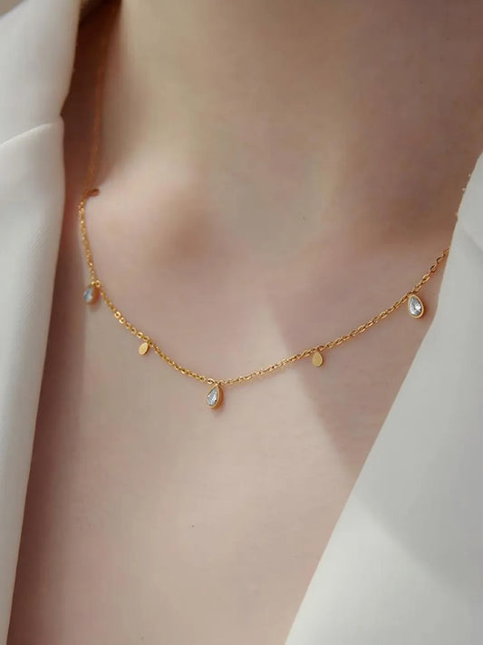Peora Chic Gold Pear CZ Charm Drop Necklace