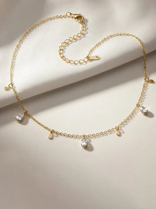 Peora Chic Gold Pear CZ Charm Drop Necklace