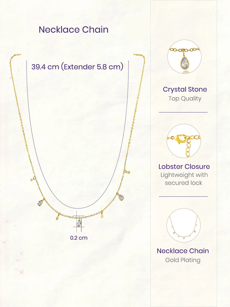 Peora Chic Gold Pear CZ Charm Drop Necklace