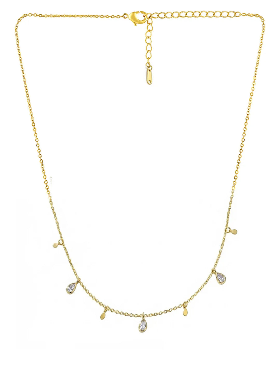 Peora Chic Gold Pear CZ Charm Drop Necklace