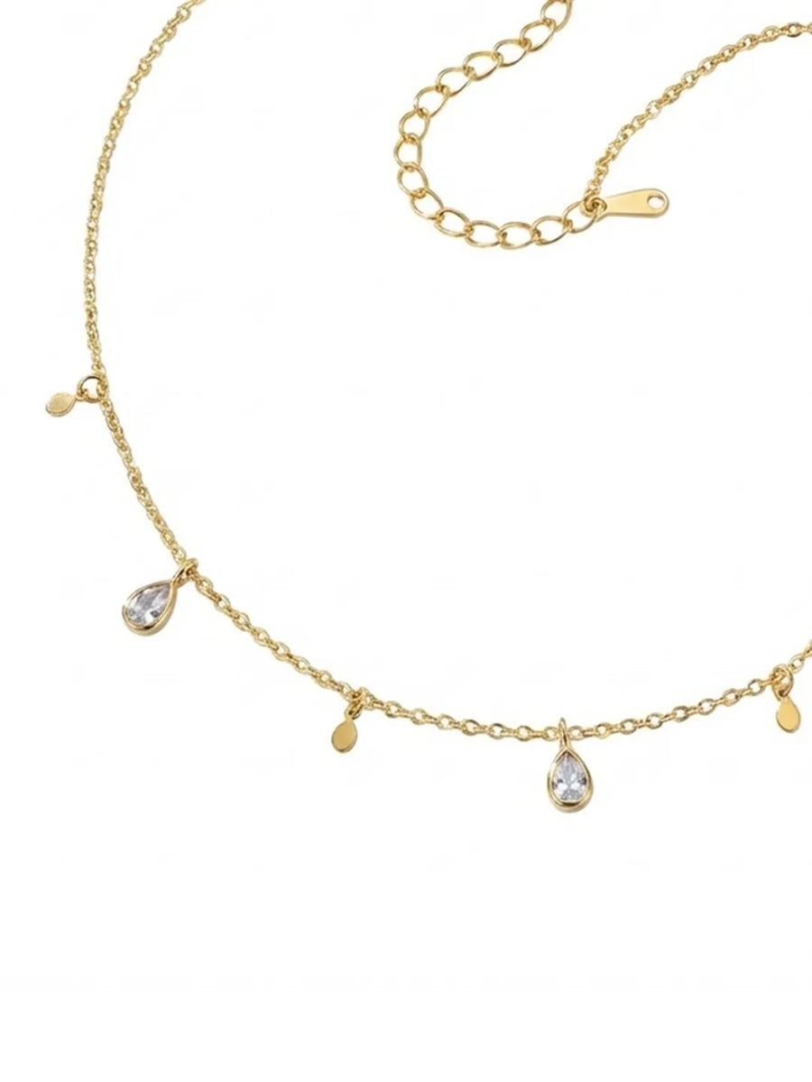 Peora Chic Gold Pear CZ Charm Drop Necklace