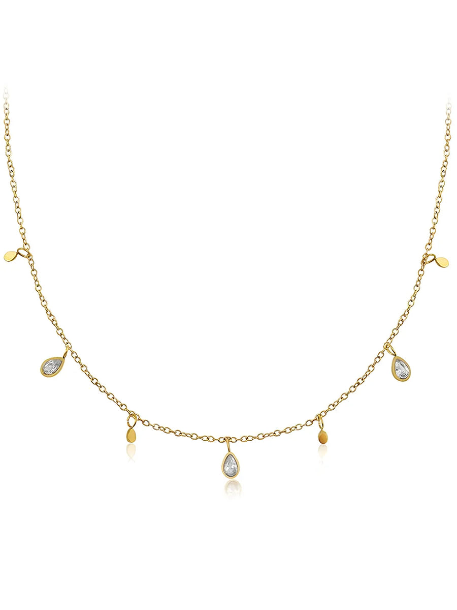 Peora Chic Gold Pear CZ Charm Drop Necklace