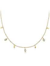 Peora Chic Gold Pear CZ Charm Drop Necklace