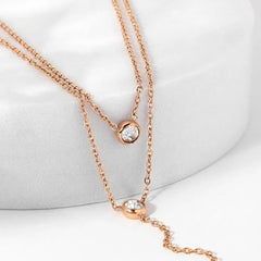 Peora Minimalist Rose Gold CZ Two Layer Necklace