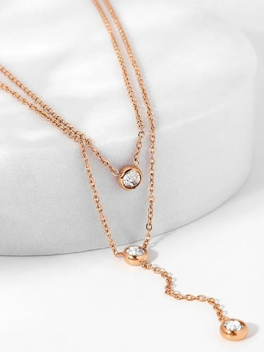 Peora Minimalist Rose Gold CZ Two Layer Necklace
