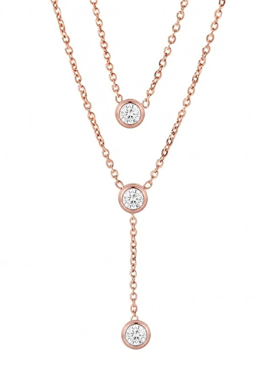 Peora Minimalist Rose Gold CZ Two Layer Necklace