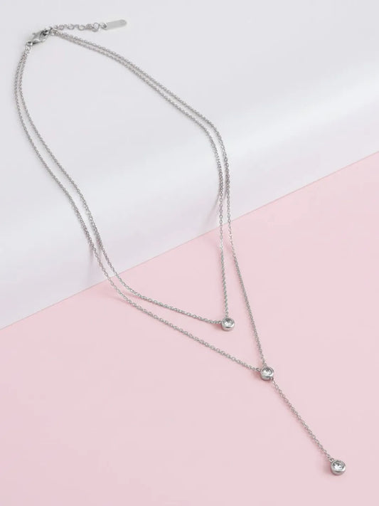 Peora Minimalist Silver CZ Double Layer Necklace