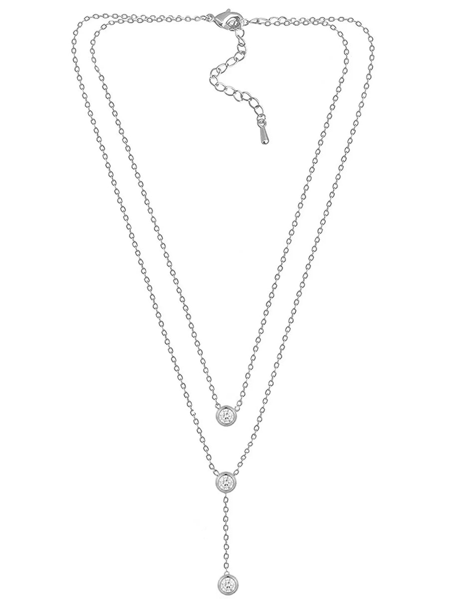 Peora Minimalist Silver CZ Double Layer Necklace