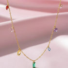 Peora Rainbow CZ Multi Charm Gold Chain Necklace