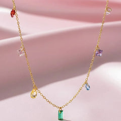 Peora Rainbow CZ Multi Charm Gold Chain Necklace