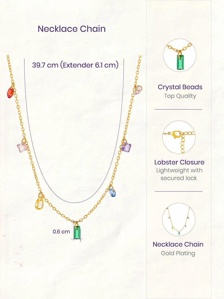 Peora Rainbow CZ Multi Charm Gold Chain Necklace