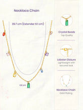 Peora Rainbow CZ Multi Charm Gold Chain Necklace