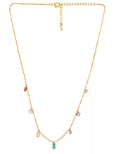 Peora Rainbow CZ Multi Charm Gold Chain Necklace