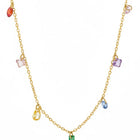 Peora Rainbow CZ Multi Charm Gold Chain Necklace