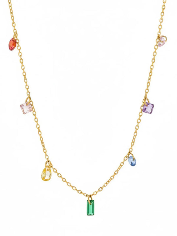 Peora Rainbow CZ Multi Charm Gold Chain Necklace