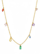 Peora Rainbow CZ Multi Charm Gold Chain Necklace