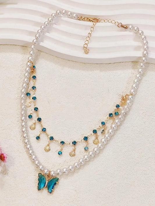 Peora Butterfly Pearl Bliss Layer Necklace - Gold