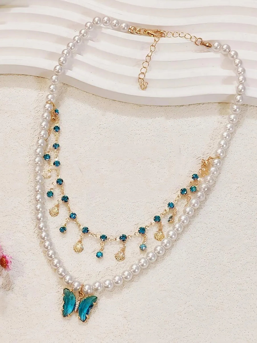 Peora Butterfly Pearl Bliss Layer Necklace - Gold