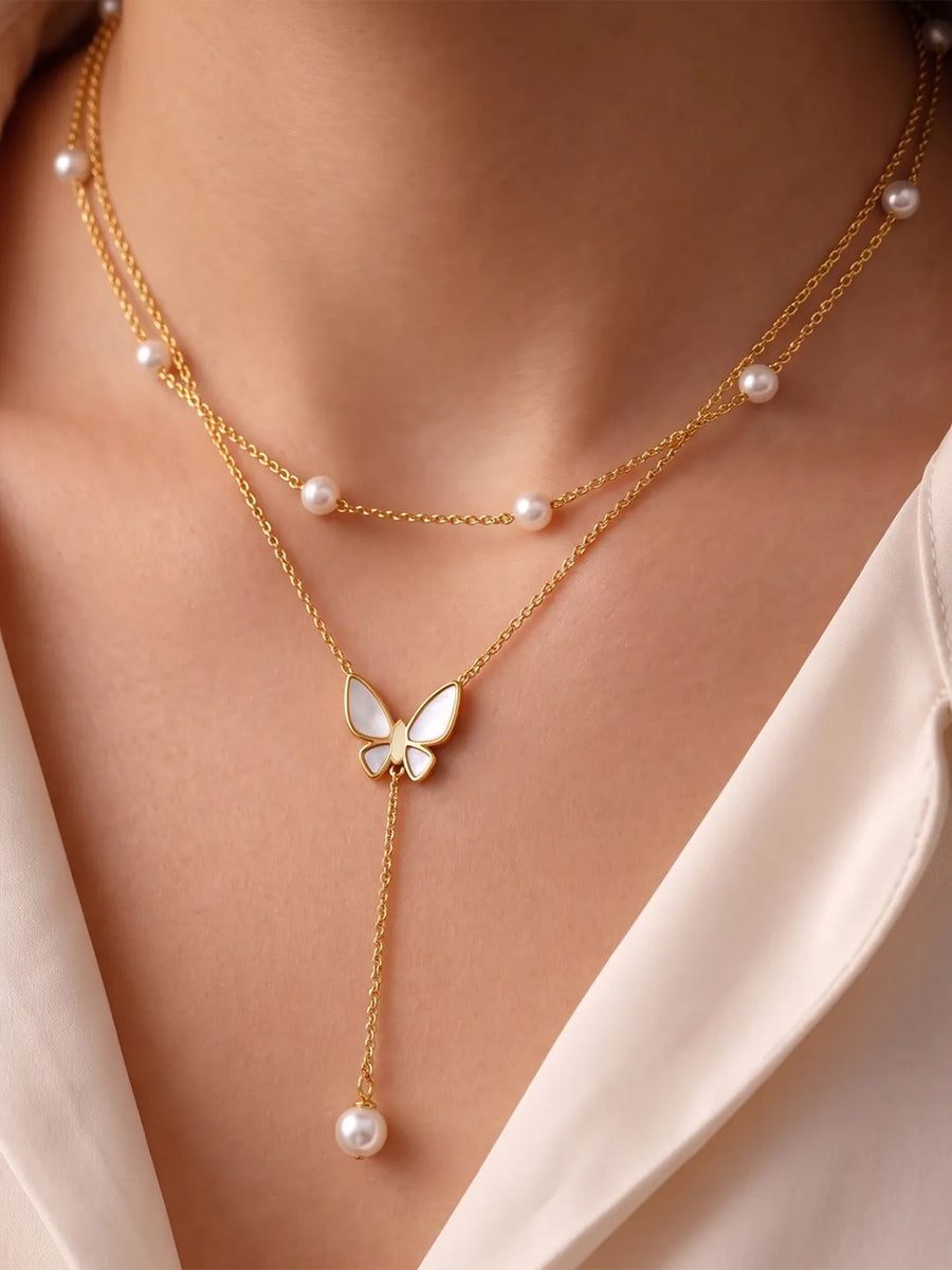 Peora Pearl Harmony Drop Necklace - Gold
