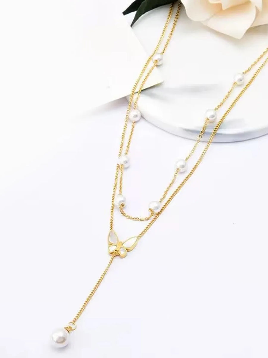Peora Pearl Harmony Drop Necklace - Gold