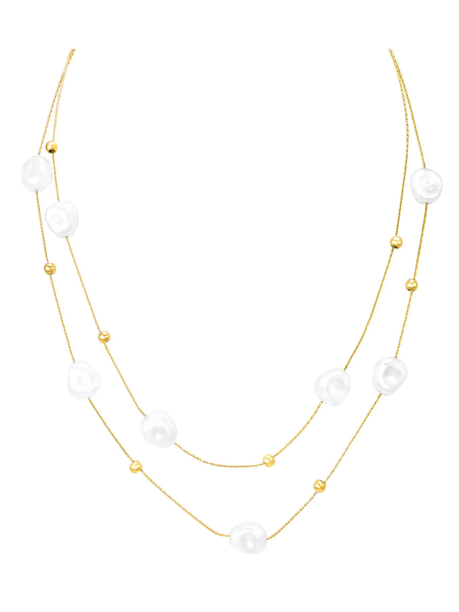 Gold Plated Baroque Pearl Layered Necklace