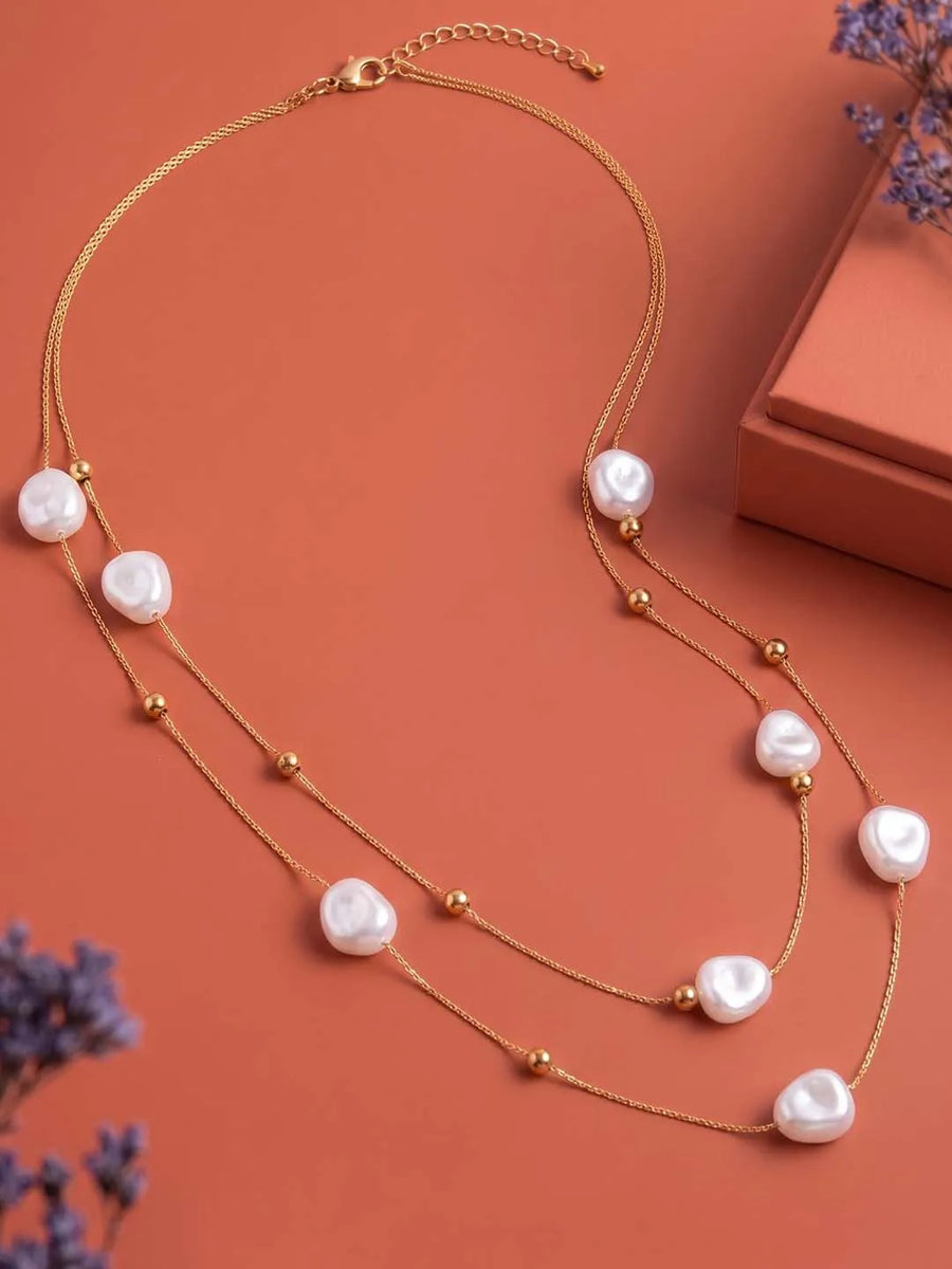 Gold Plated Baroque Pearl Layered Necklace