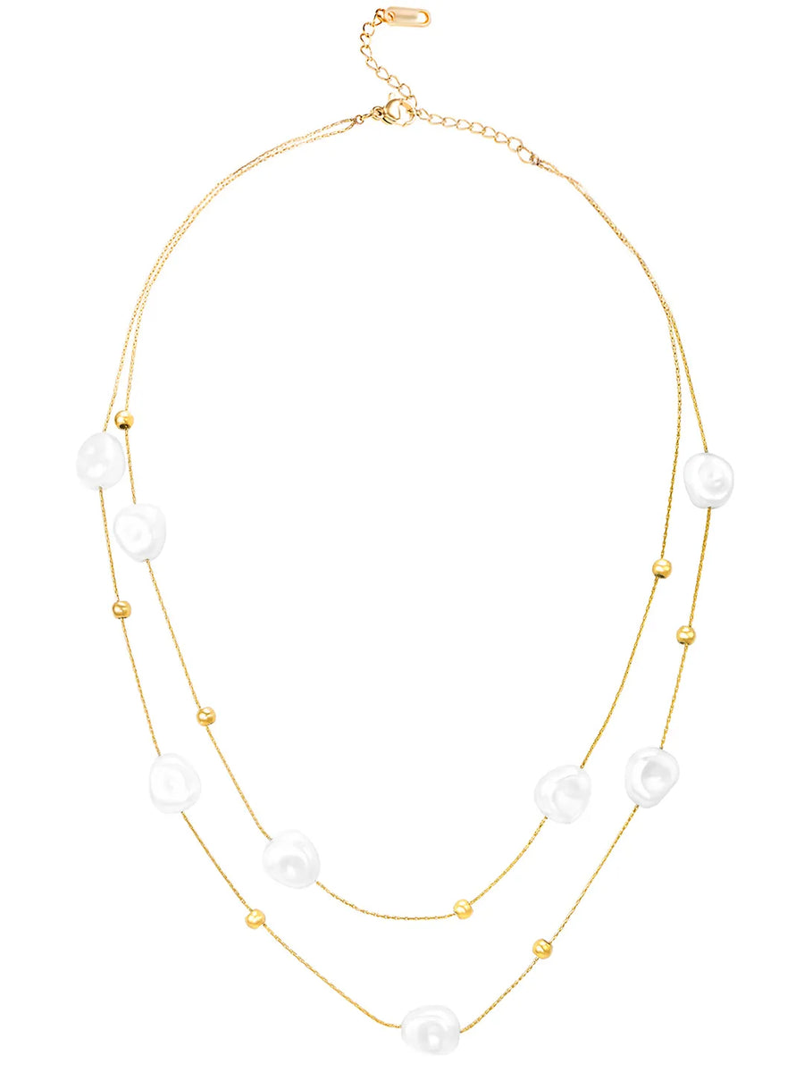 Gold Plated Baroque Pearl Layered Necklace